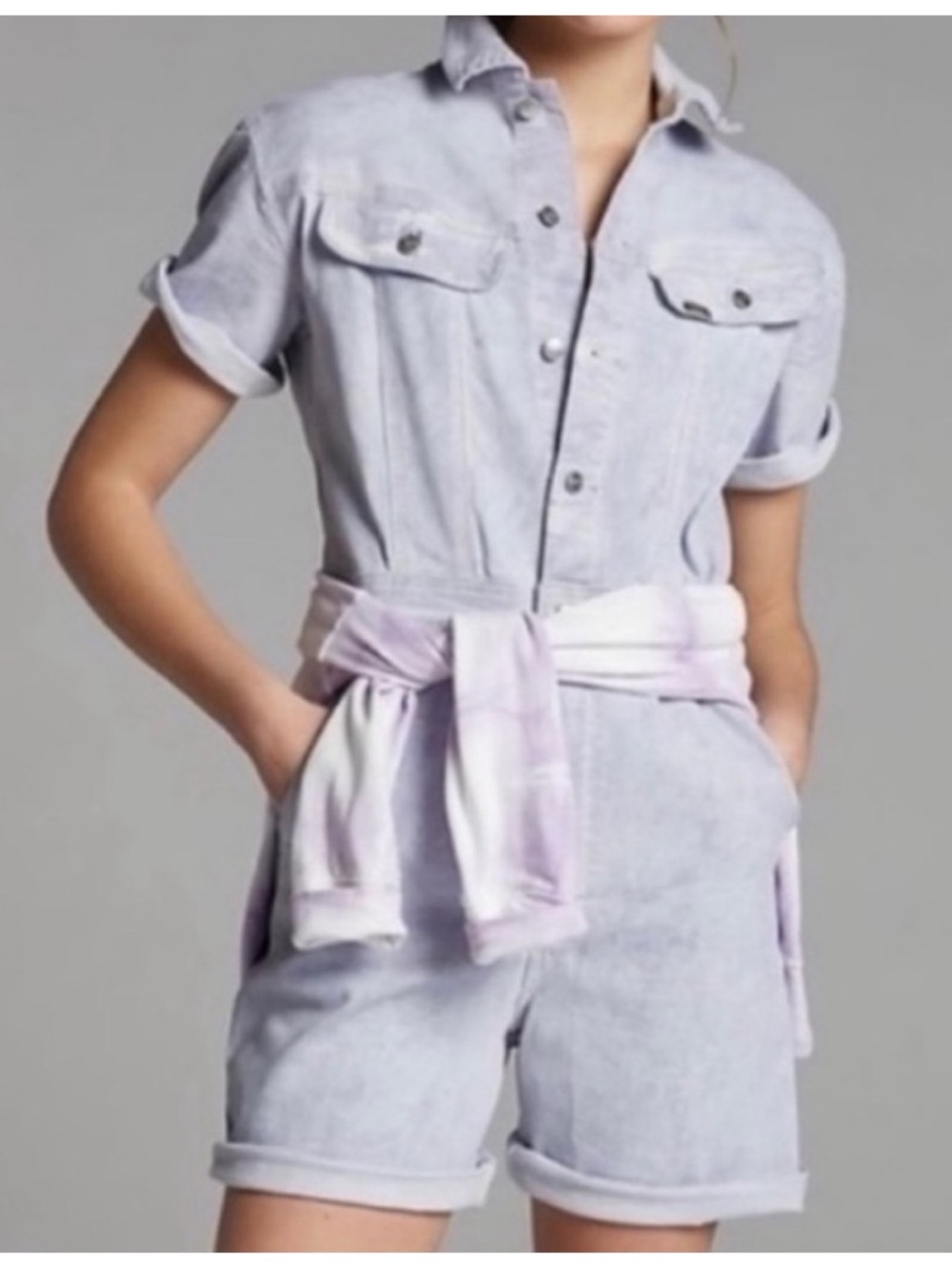 NWT Anthropologie Lee Acid-Wash Stretch Denim Short Overalls Romper , M